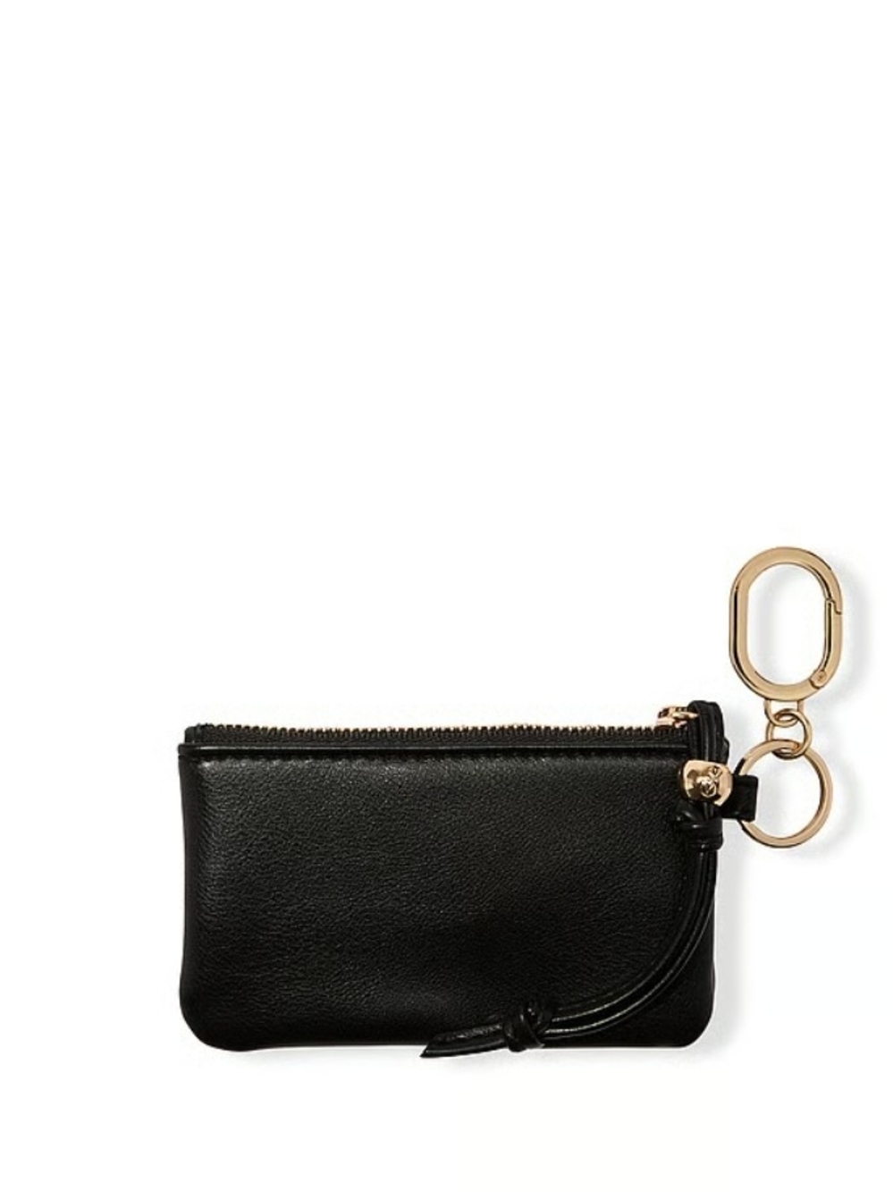 Victoria Secret Black Leather Zip Key Pouch with Gold Hardware